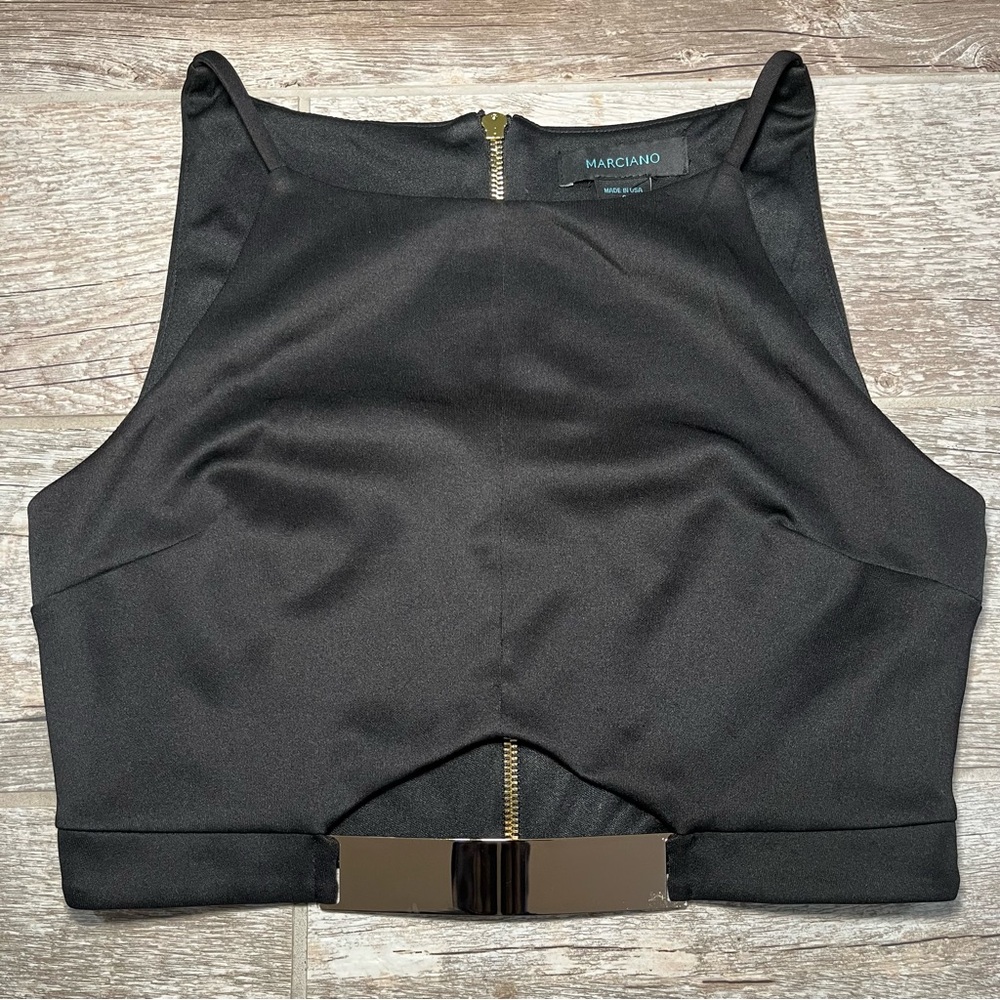 Marciano Cropped Top with Cutout and Gold Trim